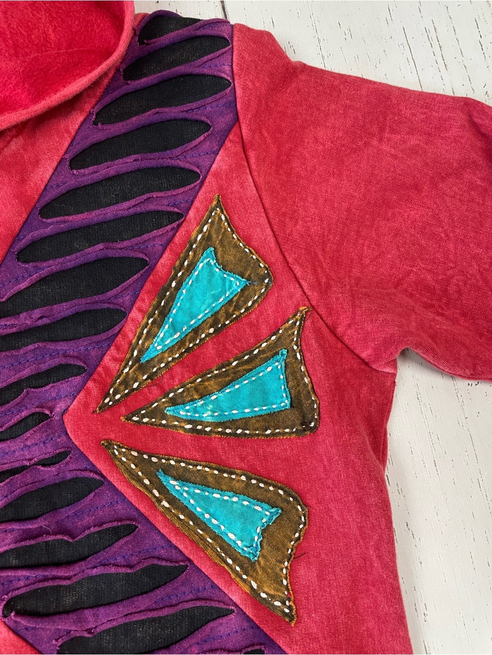 Rising International Patchwork Embroidered Long Zip Up Hoodie *Made in Nepal - Picture 12 of 16